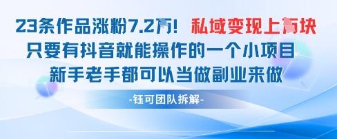 抖音私域项目23条作品涨粉7.2W，私域变现1W 图1