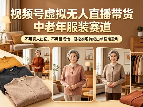视频号虚拟无人直播带货中老年服装赛道，不用真人出镜、不用租场地，轻松实现持续出单稳定盈利 图1