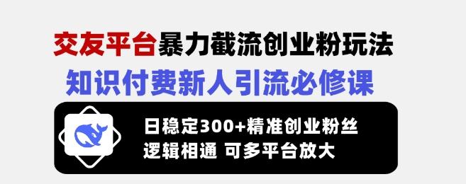 交友平台暴力截流创业粉玩法，知识付费新人引流必修课，日稳定300+精准创业粉丝，逻辑相通可多平台放大 图1