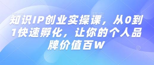 知识IP创业实操课,从0到1快速孵化,让你的个人品牌价值百W 图1