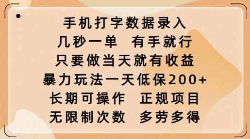 手机打字数据录入,几秒一单,有手就行,只要做当天就有收益,暴力玩法一天低保2张 图1