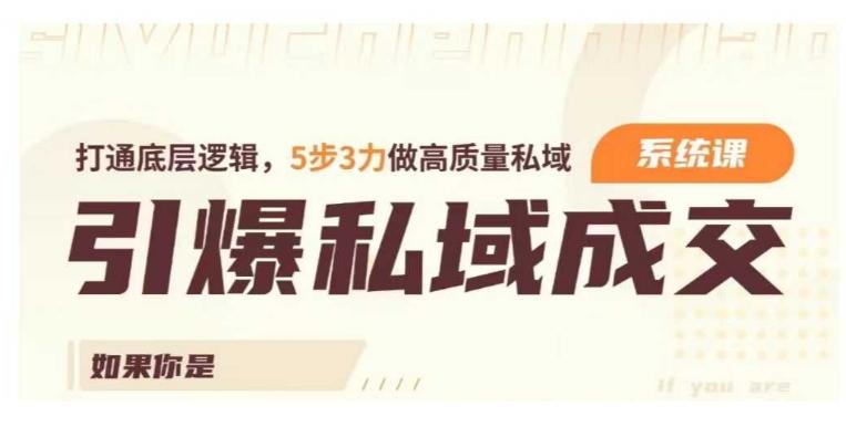 引爆私域成交力系统课,打通底层逻辑,5步3力做高质量私域 图1
