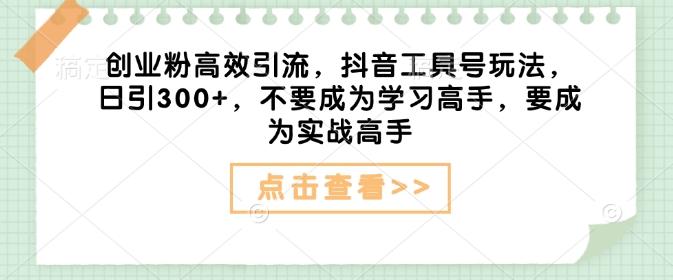 创业粉高效引流，抖音工具号玩法，日引300+，不要成为学习高手，要成为实战高手 图1