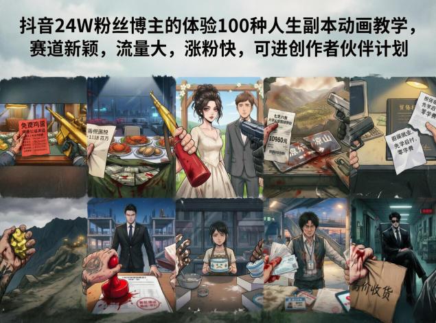 抖音24W粉丝博主的体验100种人生副本动画教学，赛道新颖，流量大，涨粉快，可进创作者伙伴计划 图1