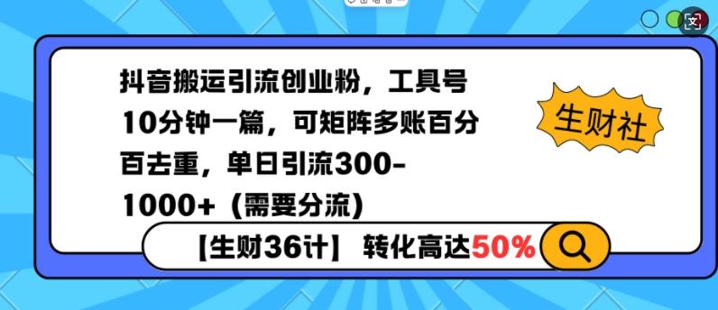 抖音搬运引流创业粉,工具号10分钟一篇,可矩阵多账百分百去重,单日引流300+(需要分流) 图1