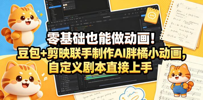 零基础也能做动画!豆包+剪映联手制作AI胖橘小动画,自定义剧本直接上手 图1