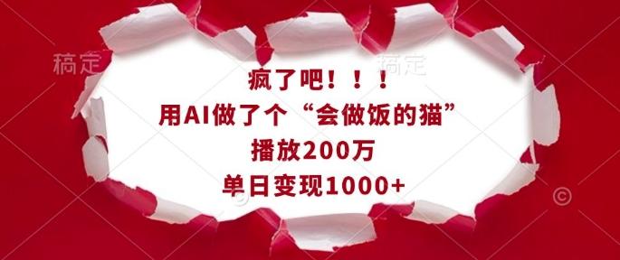 疯了吧！用AI做了个“会做饭的猫”，播放200万，单日变现1k 图1