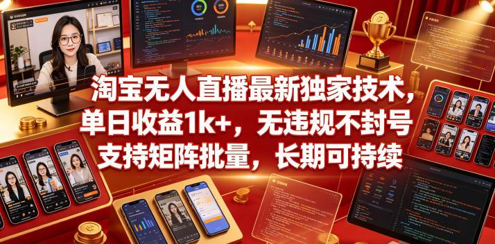 淘宝无人直播最新独家技术，单日收益1k+，无违规不封号，支持矩阵批量，长期可持续【揭秘】 图1