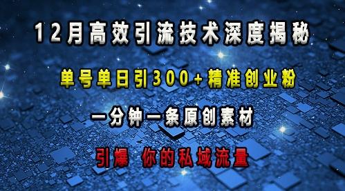 最新高效引流技术深度揭秘 ,单号单日引300+精准创业粉,一分钟一条原创素材,引爆你的私域流量 图1
