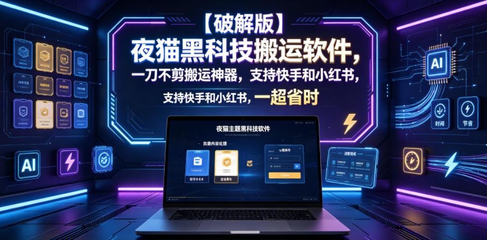 【破解版】夜猫黑科技搬运软件,一刀不剪搬运神器,支持快手和小红书,一键搬运超省时! 图1