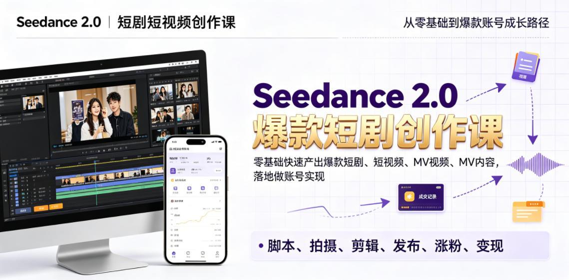 Seedance 2.0短剧短视频创作课,零基础快速产出爆款短剧、短视频、MV内容,落地做账号实现变现 图1