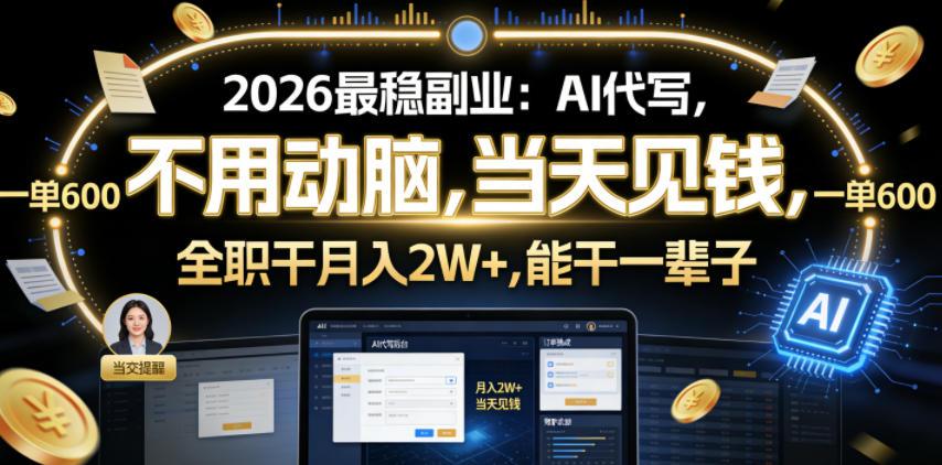 2026最稳副业:AI代写,不用动脑,当天见钱,一单600,全职干月入2W+,能干一辈子【揭秘】 图1