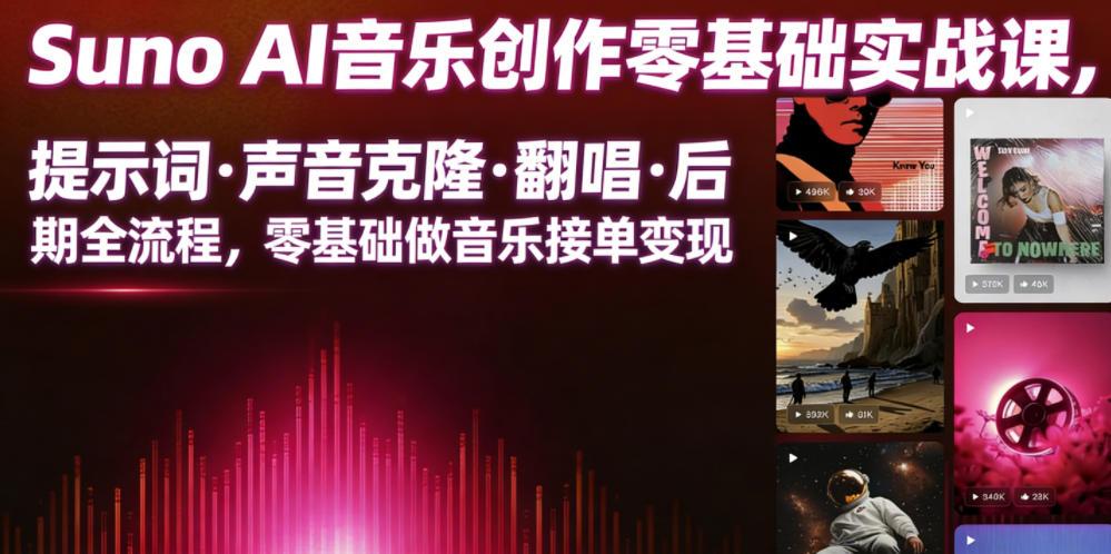 Suno AI音乐创作实战课,提示词・声音克隆・翻唱・后期全流程,零基础做音乐接单变现 图1