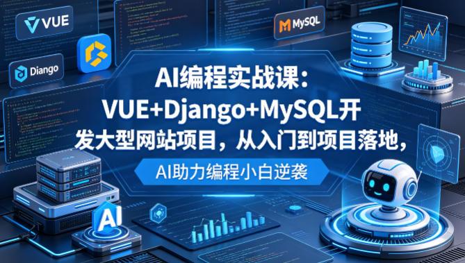 AI编程实战课：VUE+Django+MySQL开发大型网站项目，从入门到项目落地，AI助力编程小白逆袭 图1