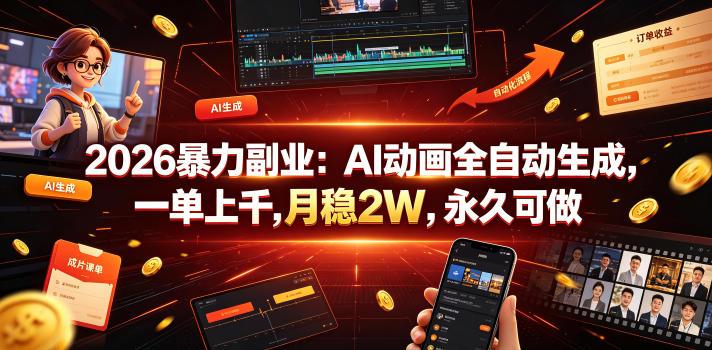 2026暴力副业:AI动画全自动生成,一单上千,月稳2W,永久可做【揭秘】 图1