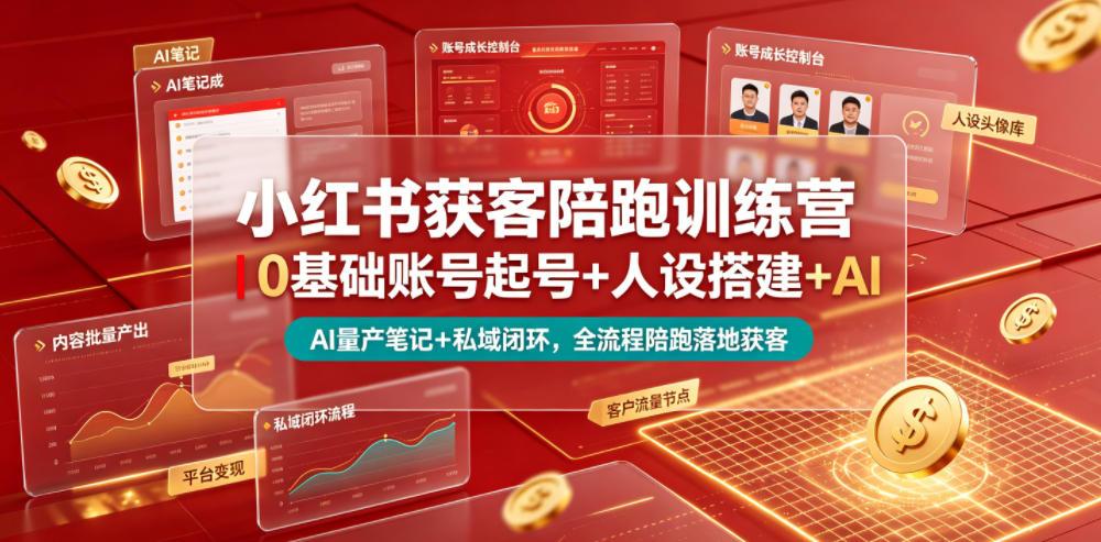 小红书获客陪跑训练营|0基础账号起号+人设搭建+AI量产笔记+平台变现+私域闭环,全流程陪跑落地获客 图1