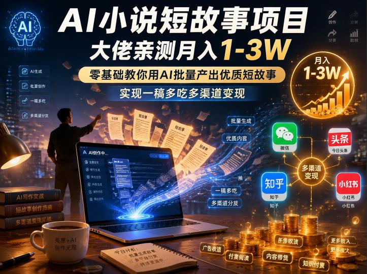 AI小说短故事项目，大佬亲测月入1-3W，零基础教你用AI批量产出优质短故事，实现一稿多吃多渠道变现（更新0624） 图1