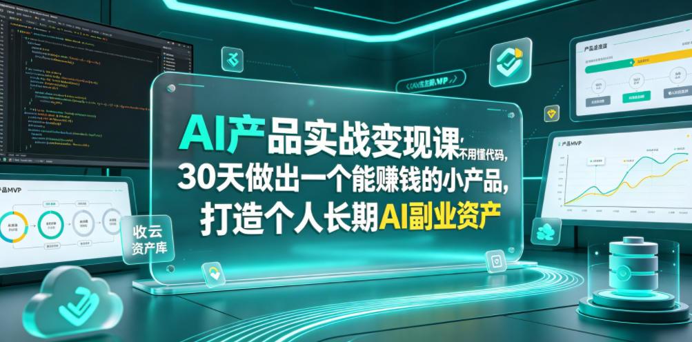 AI产品实战变现课,不用懂代码,30天做出一个能賺钱的小产品,打造个人长期AI副业资产 图1