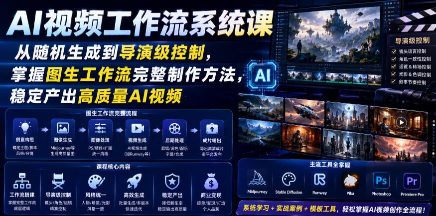 AI视频工作流系统课,从随机生成到导演级控制,掌握图生工作流完整制作方法,稳定产出高质量AI视频 图1