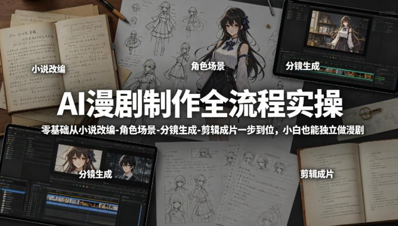 AI漫剧制作全流程实操，零基础从小说改编-角色场景-分镜生成-剪辑成片一步到位，小白也能独立做漫剧 图1