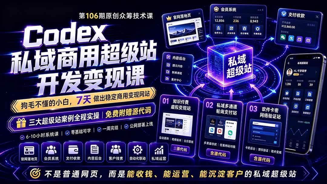 Codex私域商用超级站Ai开发变现课106期-更新:不是普通网站,而是能收钱,能运营,能沉淀客户的私域超级站 图1