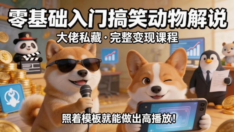 零基础入门搞笑动物解说，大佬私藏完整变现课程，照着模板就能做出高播放 图1
