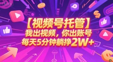 【视频号托管 】我出视频，你出账号，每天5分钟发布，最高躺挣2W+【揭秘】-三零资源