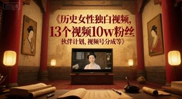 历史女性独白视频，13个视频10w粉丝，伙伴计划，视频号分成等-三零资源