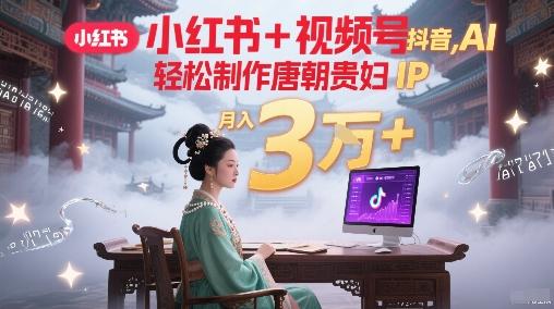 小红书+视频号+抖音，AI轻松制作唐朝贵妇IP，每天30分钟，轻松产出N条，月入3W+-三零资源