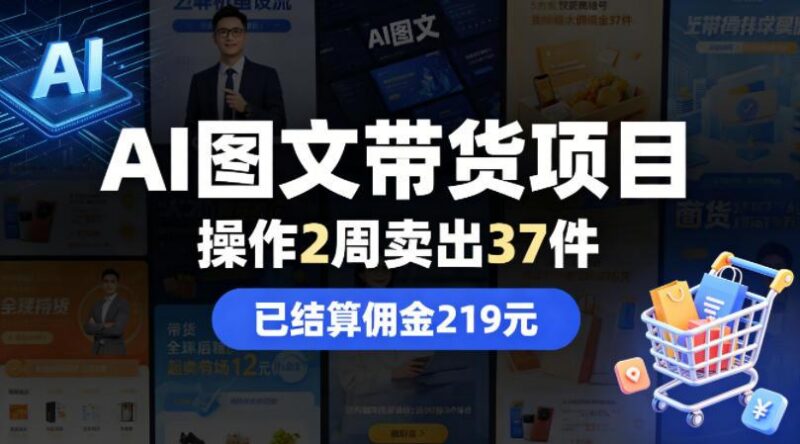 AI图文带货项目，操作2周卖出37件，已结算佣金219-三零资源
