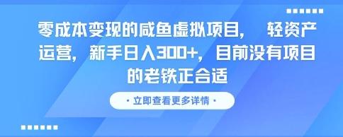 零成本变现的咸鱼虚拟项目, 轻资产运营,新手日入3张+,目前没有项目的老铁正合适-三零资源