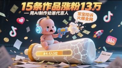 用AI制作幼崽代言人，宝宝的控诉火爆全网，15条作品涨粉13W，单号月入5位数实操教程-三零资源