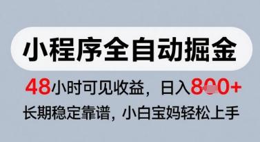 微信小程序全自动掘金,快速见收益,长期稳定靠谱,零基础友好,日入8张【揭秘】-三零资源