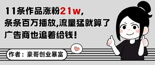 11条作品涨粉21W,条条百W播放,流量猛就算了,广告商也追着给钱-三零资源