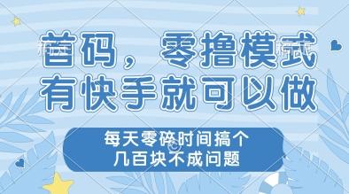 首码，零撸模式，有快手就可以做，每天零碎时间搞个几张不成问题【揭秘】-三零资源