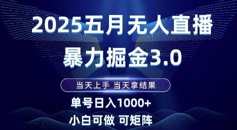 2025五月无人直播暴力掘金3.0,当天上手,当天拿结果,单号日入1k+小白可做可矩阵【揭秘】-三零资源