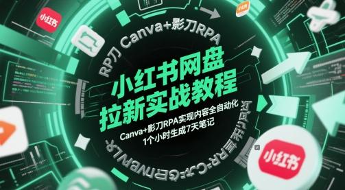 小红书网盘拉新实战教程,Canva+影刀RPA实现内容全自动化,1个小时生成7天笔记-三零资源