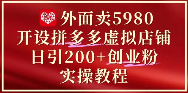 外面卖5980开设拼多多虚拟店铺:单日引流200+创业付费粉实战教程-三零资源