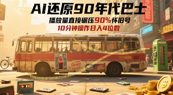 AI还原90年代巴士,一帧就让70后泪崩,播放量直接碾压90%怀旧号,每天操作十分钟,日入四位数-三零资源