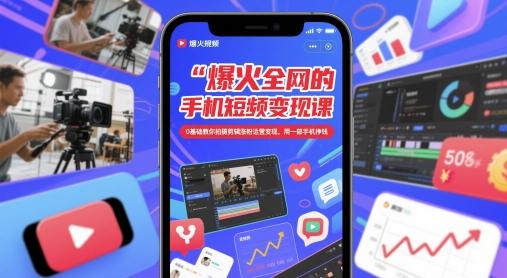 爆火全网的手机短视频变现课,0基础教你拍摄剪辑涨粉运营变现,用一部手机挣钱-三零资源
