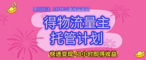 得物流量主托管计划,原创玩法,5分钟三重收益变现,快速变现,48小时即得收益【揭秘】-三零资源