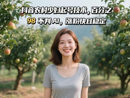 抖音农村少妇起号技术,百分之98不判AI,涨粉快且稳定-三零资源
