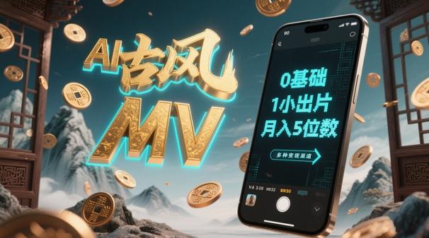AI一键生成古风音乐MV,0剪辑基础1小时出片,多种变现渠道,一部手机月入5位数-三零资源