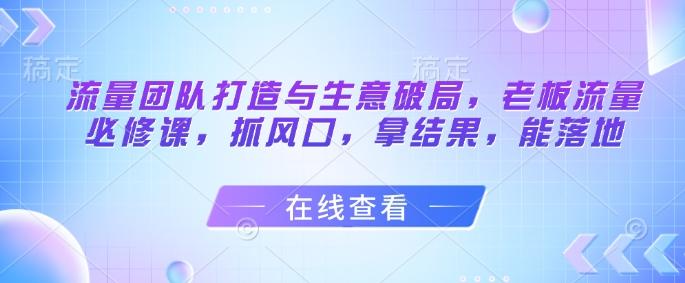 流量团队打造与生意破局，老板流量必修课，抓风口，拿结果，能落地-三零资源