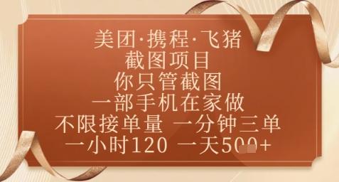 飞猪美团截图项目,你只管截图,一部手机在家做,正规平台无套路,一天5张+【揭秘】-三零资源