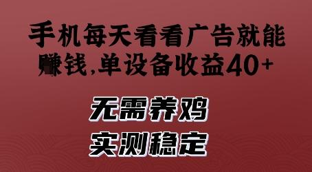 手机每天看看广告就能挣钱,单设备收益40+,无需养鸡,实测稳定【揭秘】-三零资源