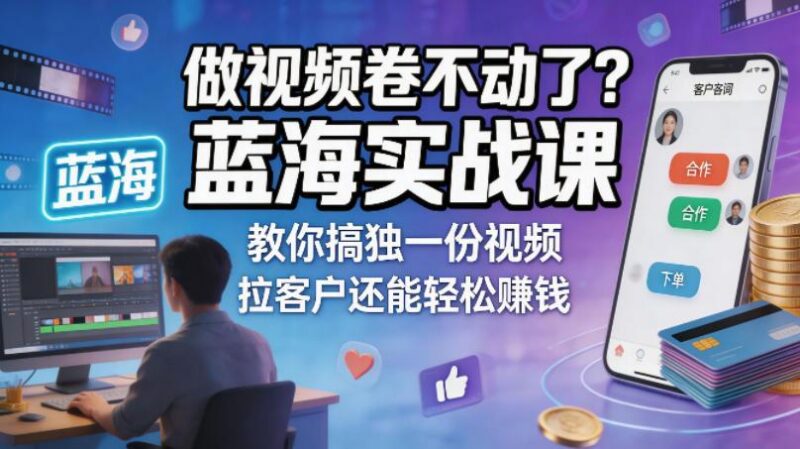 做视频卷不动了?蓝海实战课教你搞独一份视频,拉客户还能轻松賺钱!【原创双语字幕】-三零资源
