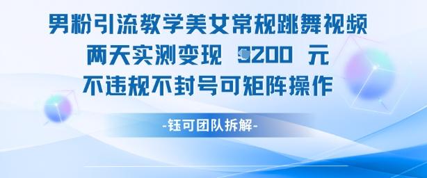 男粉引流教学美女常规跳舞视频两天实测变现1k+,不违规不封号可矩阵操作-三零资源