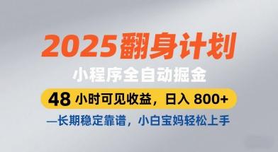 2025翻身计划,小程序全自动掘金,48小时可见收益,日入8张+,长期稳定靠谱,小白宝妈轻松上手【揭秘】-三零资源