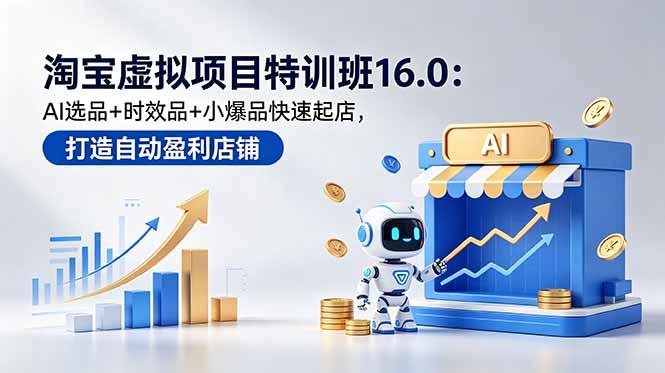 淘宝虚拟项目特训班16.0:AI选品+时效品+小爆品快速起店,打造自动盈利店铺-三零资源